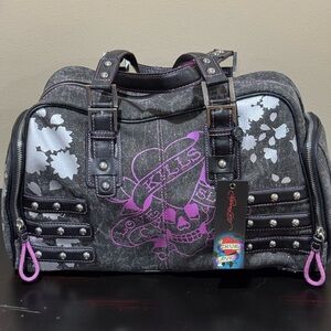 NWT Ed Hardy Black and Purple Love Kills Women's Bag